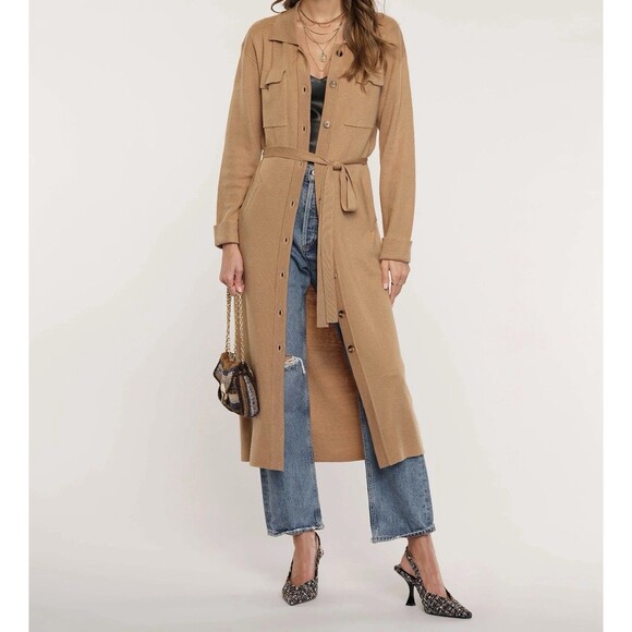 Heartloom Melina Cardigan Dress Women's S Camel Button Front Pockets Midi Belted - Picture 2 of 13